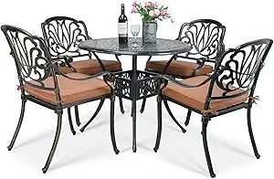 5-Piece Outdoor Patio Dining Set, All-Weather Cast Aluminum Conversation Set, Patio Furniture Set for Balcony Lawn Garden Backy