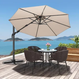 10 Feet Patio Umbrella, Outdoor Cantilever Round Umbrella with Creative Swivel Handle and Easy Tilt, Windproof Offset Umbrella