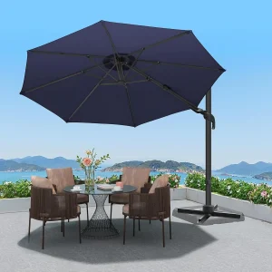 10 Feet Patio Umbrella, Outdoor Cantilever Round Umbrella with Creative Swivel Handle and Easy Tilt, Windproof Offset Umbrella